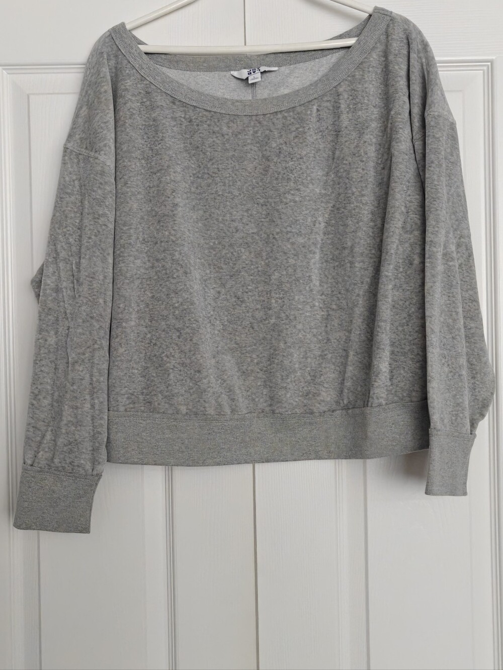Gray Women’s Velour Top- Comfortable Pullover, Size L